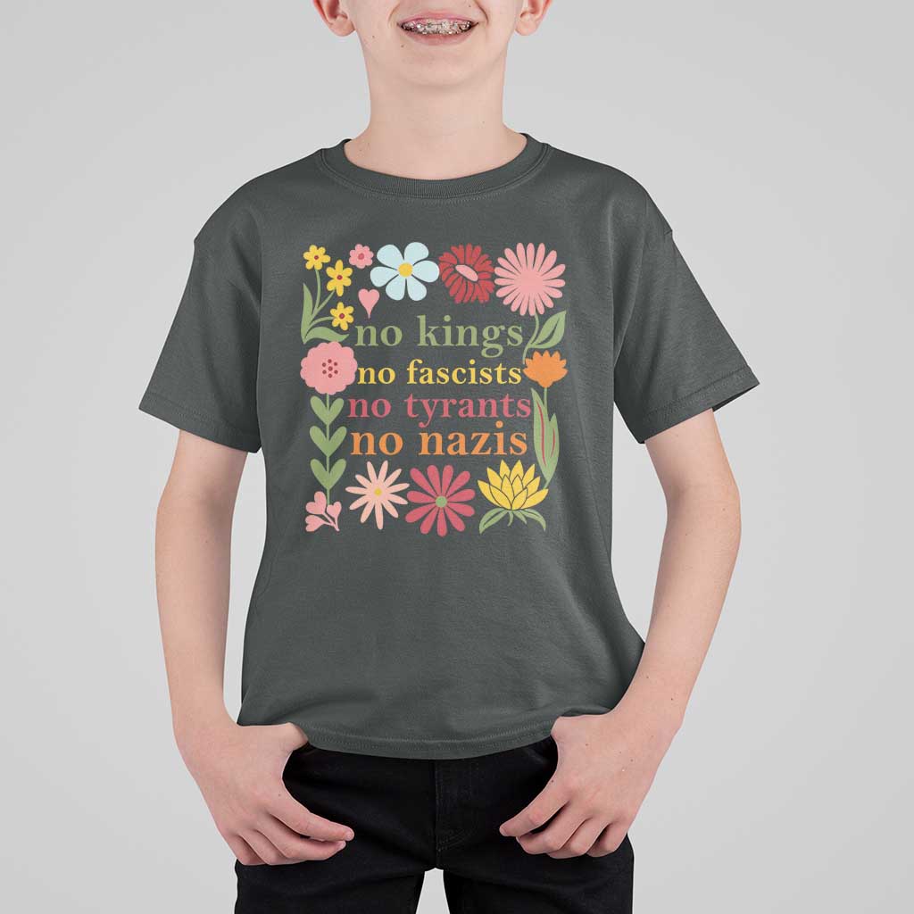 No Kings No Fascists No Tyrants No Nazis T Shirt For Kid Subtle Resist Retro Boho Floral - Wonder Print Shop