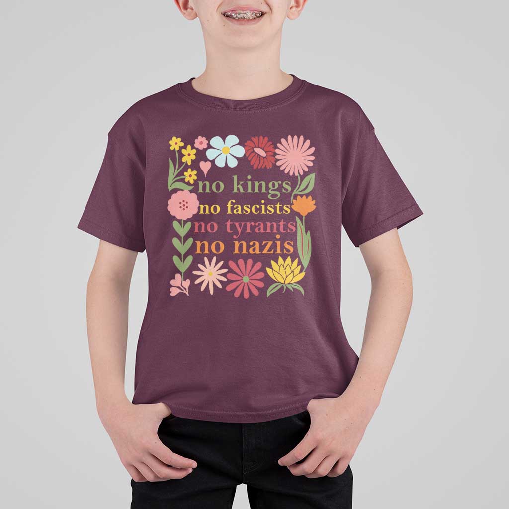 No Kings No Fascists No Tyrants No Nazis T Shirt For Kid Subtle Resist Retro Boho Floral - Wonder Print Shop