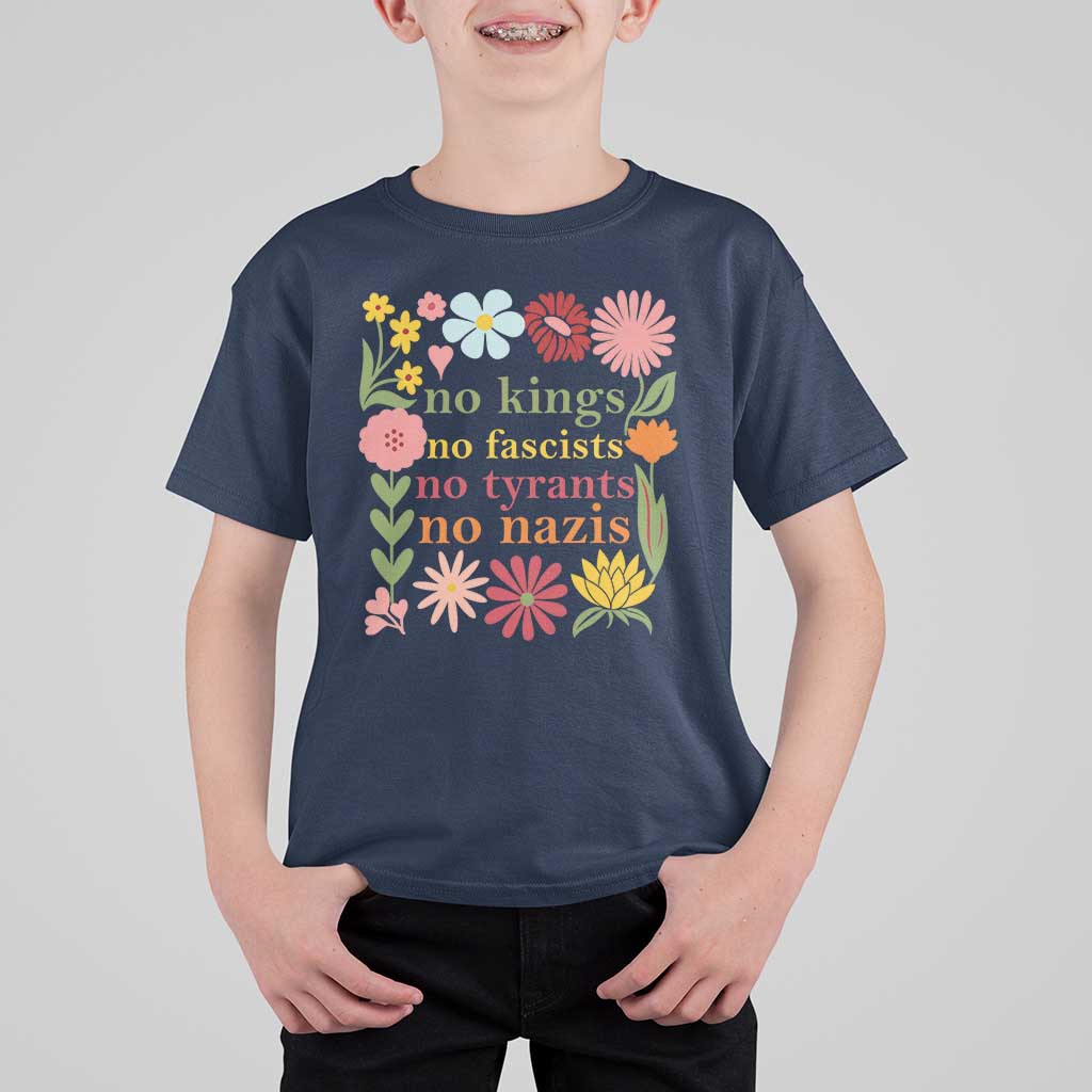 No Kings No Fascists No Tyrants No Nazis T Shirt For Kid Subtle Resist Retro Boho Floral - Wonder Print Shop