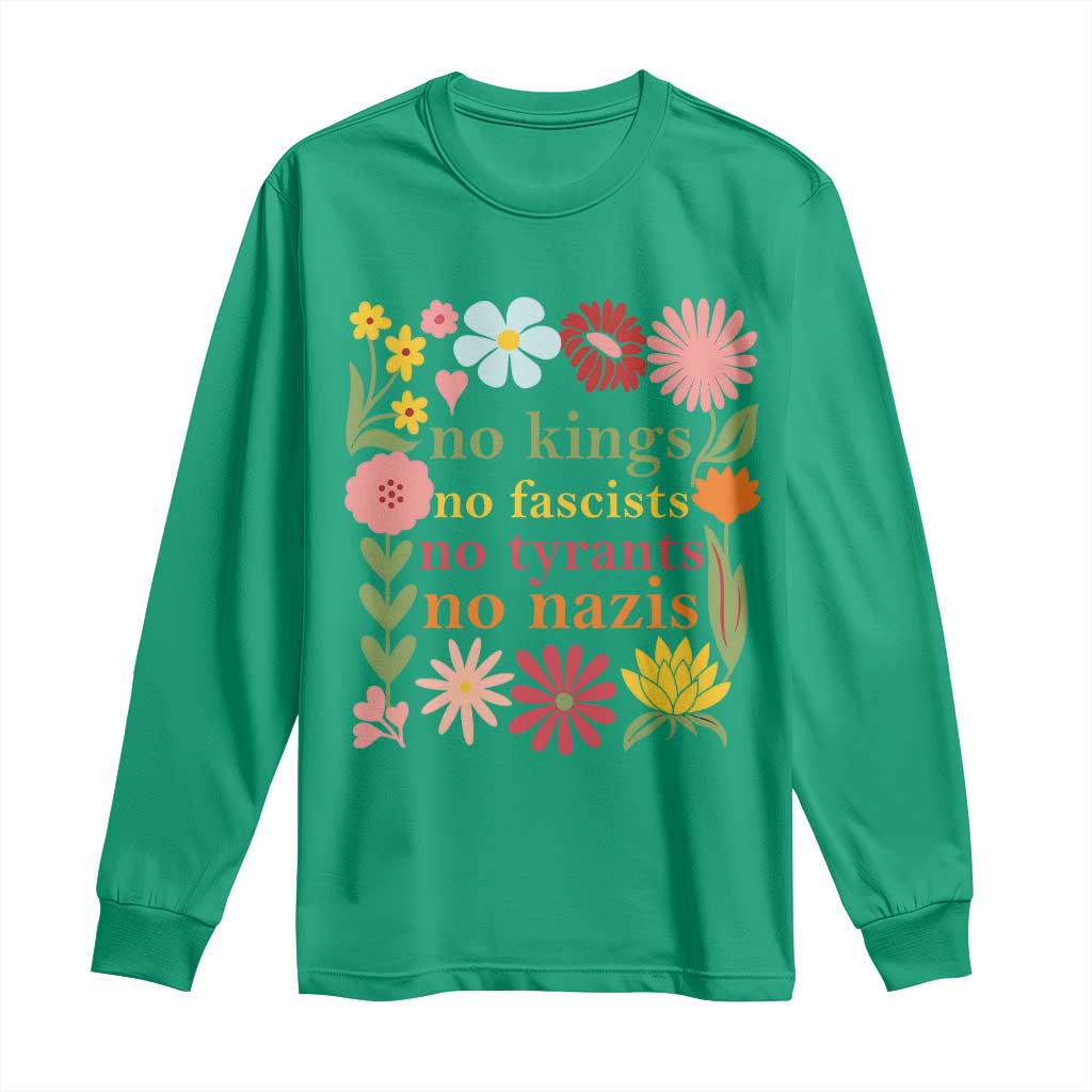 No Kings No Fascists No Tyrants No Nazis Long Sleeve Shirt Subtle Resist Retro Boho Floral - Wonder Print Shop