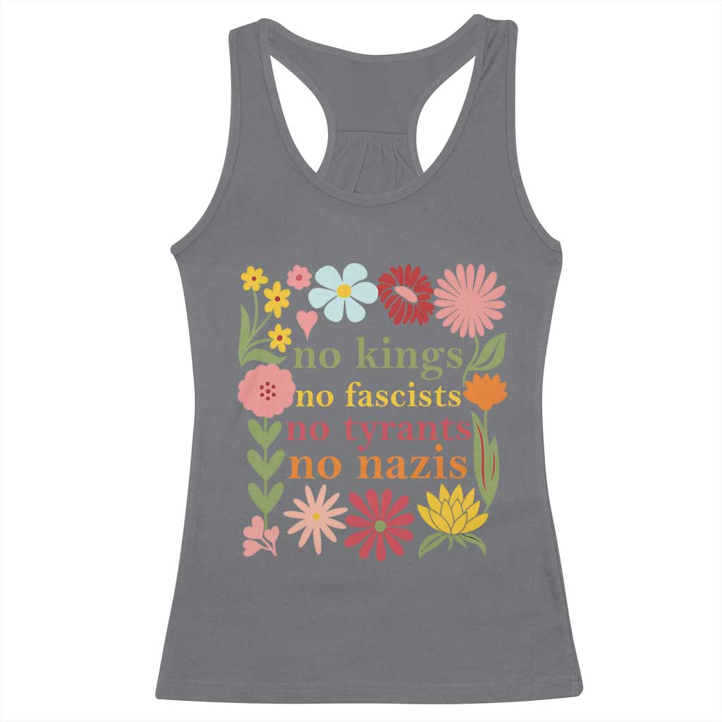 No Kings No Fascists No Tyrants No Nazis Racerback Tank Top Subtle Resist Retro Boho Floral - Wonder Print Shop