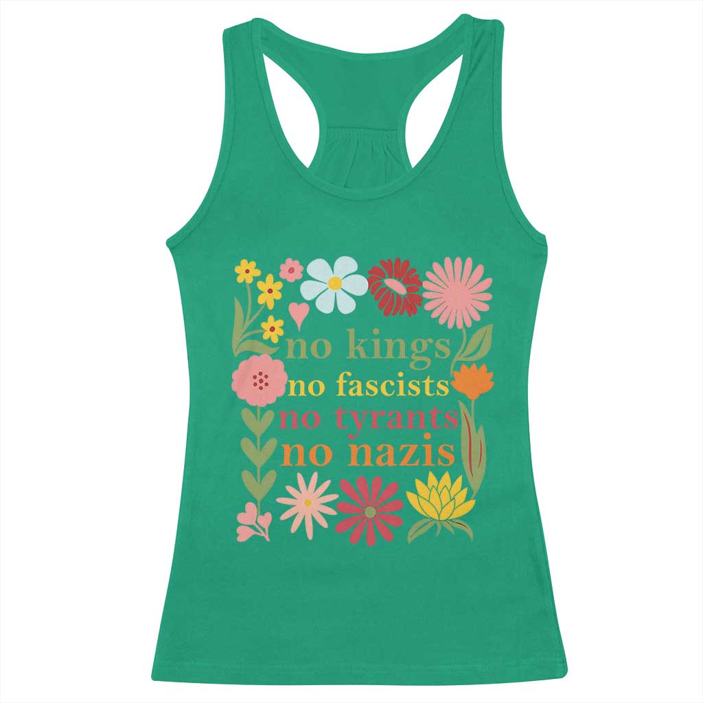 No Kings No Fascists No Tyrants No Nazis Racerback Tank Top Subtle Resist Retro Boho Floral - Wonder Print Shop