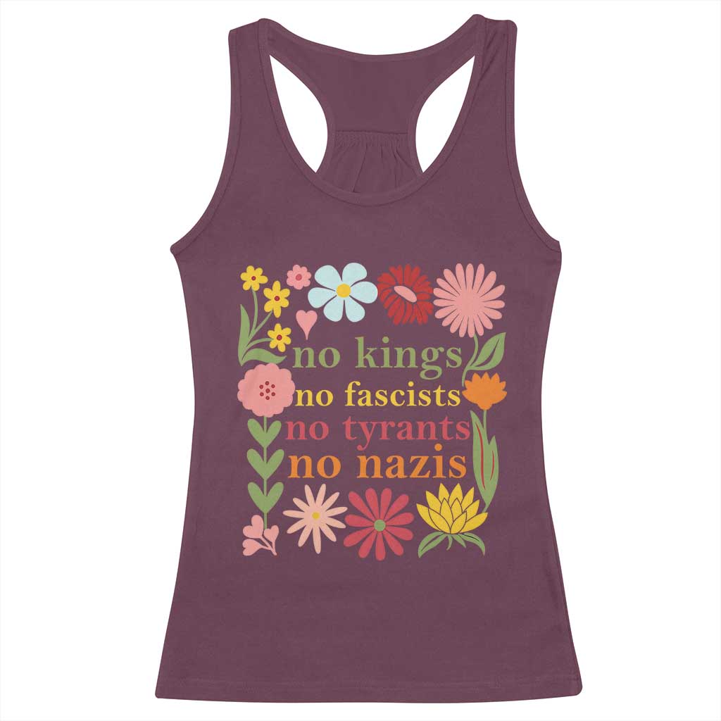 No Kings No Fascists No Tyrants No Nazis Racerback Tank Top Subtle Resist Retro Boho Floral - Wonder Print Shop
