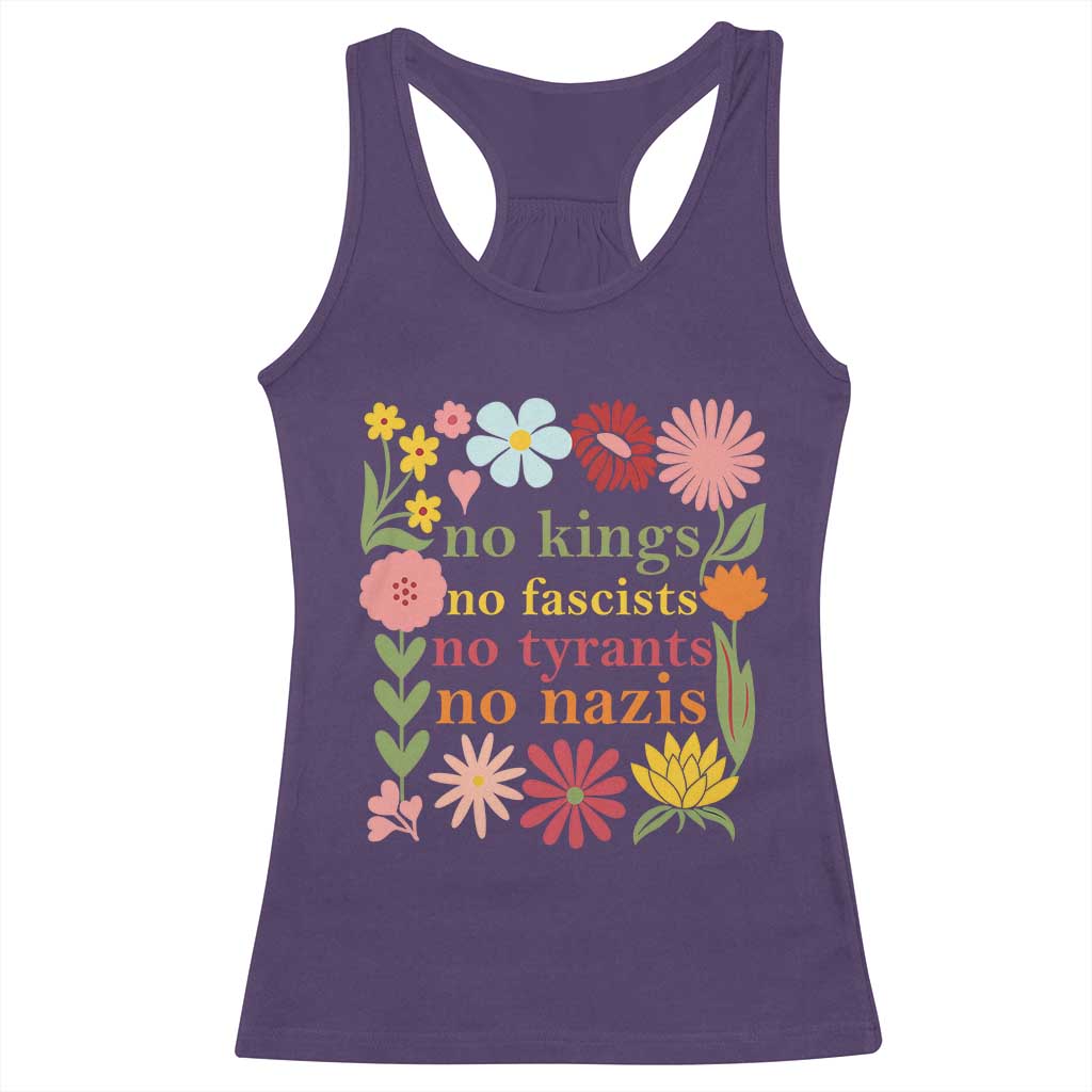 No Kings No Fascists No Tyrants No Nazis Racerback Tank Top Subtle Resist Retro Boho Floral - Wonder Print Shop
