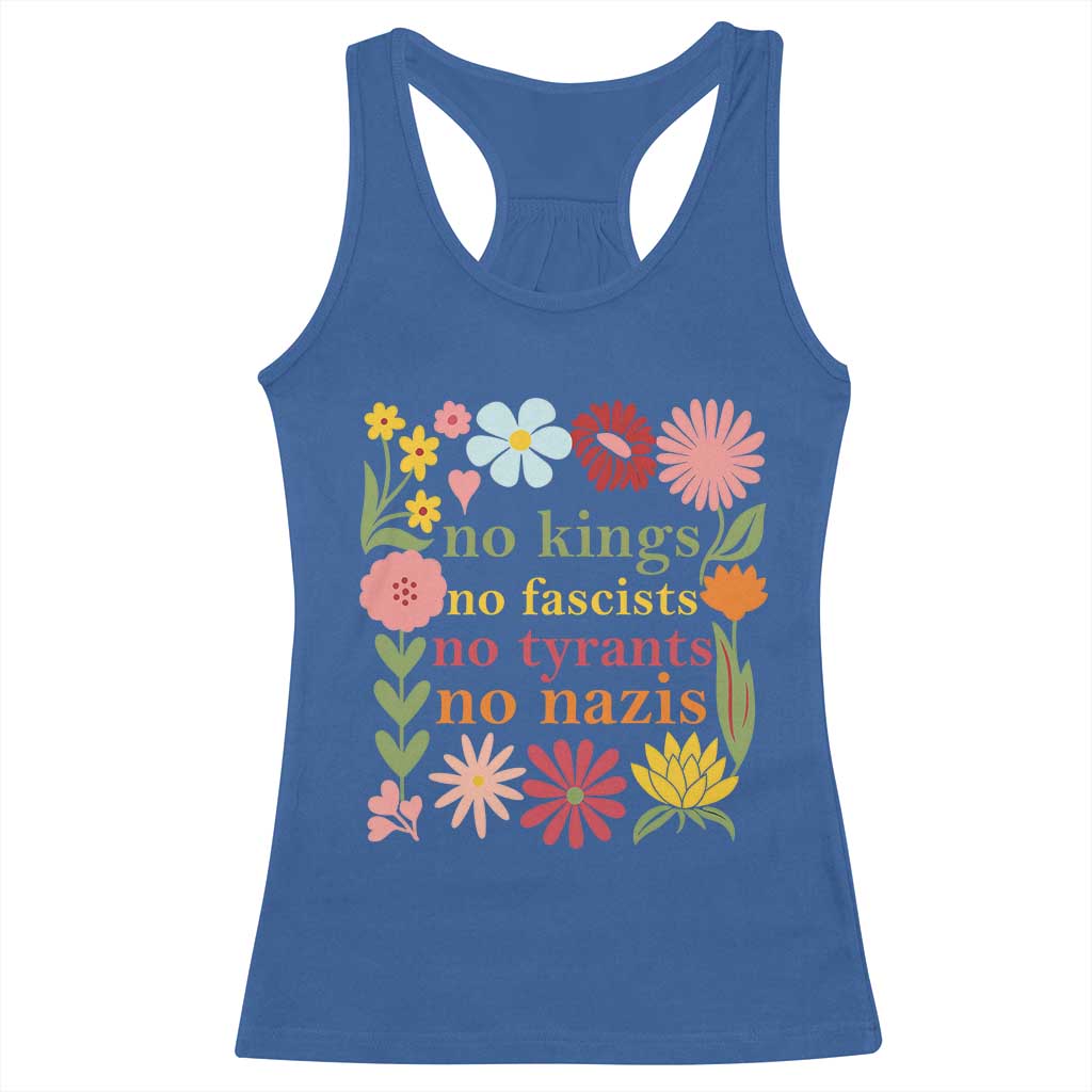 No Kings No Fascists No Tyrants No Nazis Racerback Tank Top Subtle Resist Retro Boho Floral - Wonder Print Shop