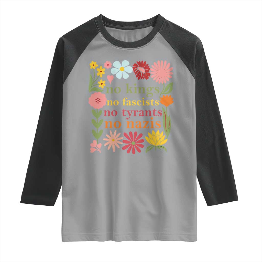 No Kings No Fascists No Tyrants No Nazis Raglan Shirt Subtle Resist Retro Boho Floral - Wonder Print Shop