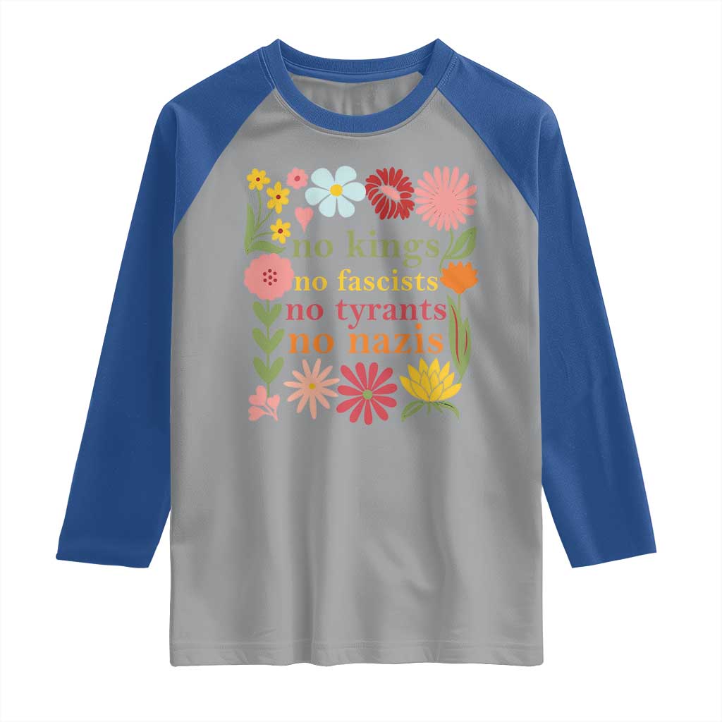 No Kings No Fascists No Tyrants No Nazis Raglan Shirt Subtle Resist Retro Boho Floral - Wonder Print Shop