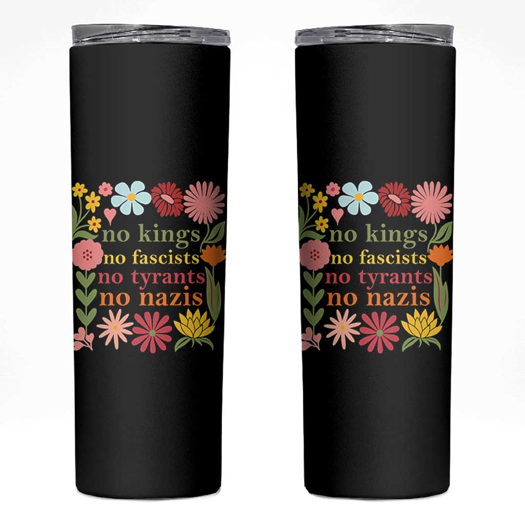 No Kings No Fascists No Tyrants No Nazis Skinny Tumbler Subtle Resist Retro Boho Floral - Wonder Print Shop