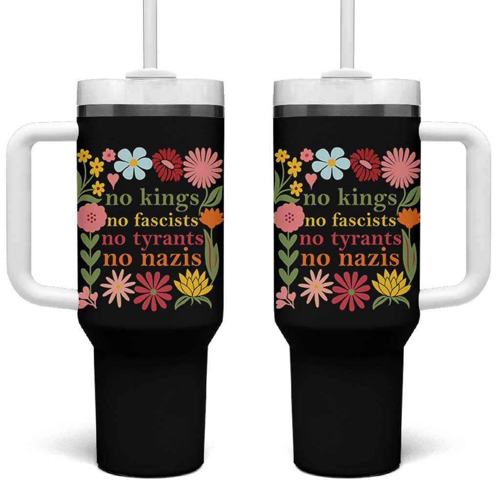 No Kings No Fascists No Tyrants No Nazis Tumbler With Handle Subtle Resist Retro Boho Floral - Wonder Print Shop