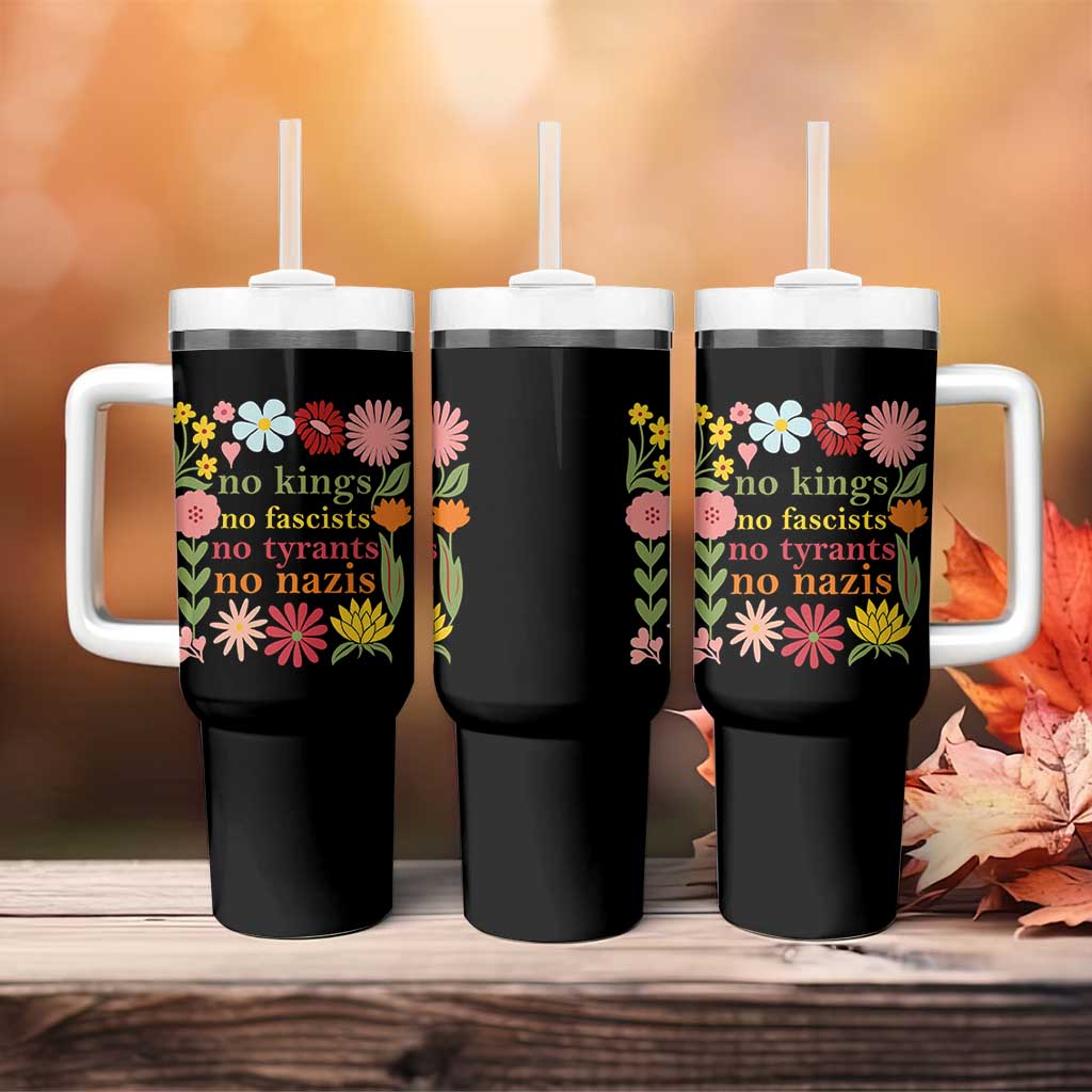 No Kings No Fascists No Tyrants No Nazis Tumbler With Handle Subtle Resist Retro Boho Floral - Wonder Print Shop