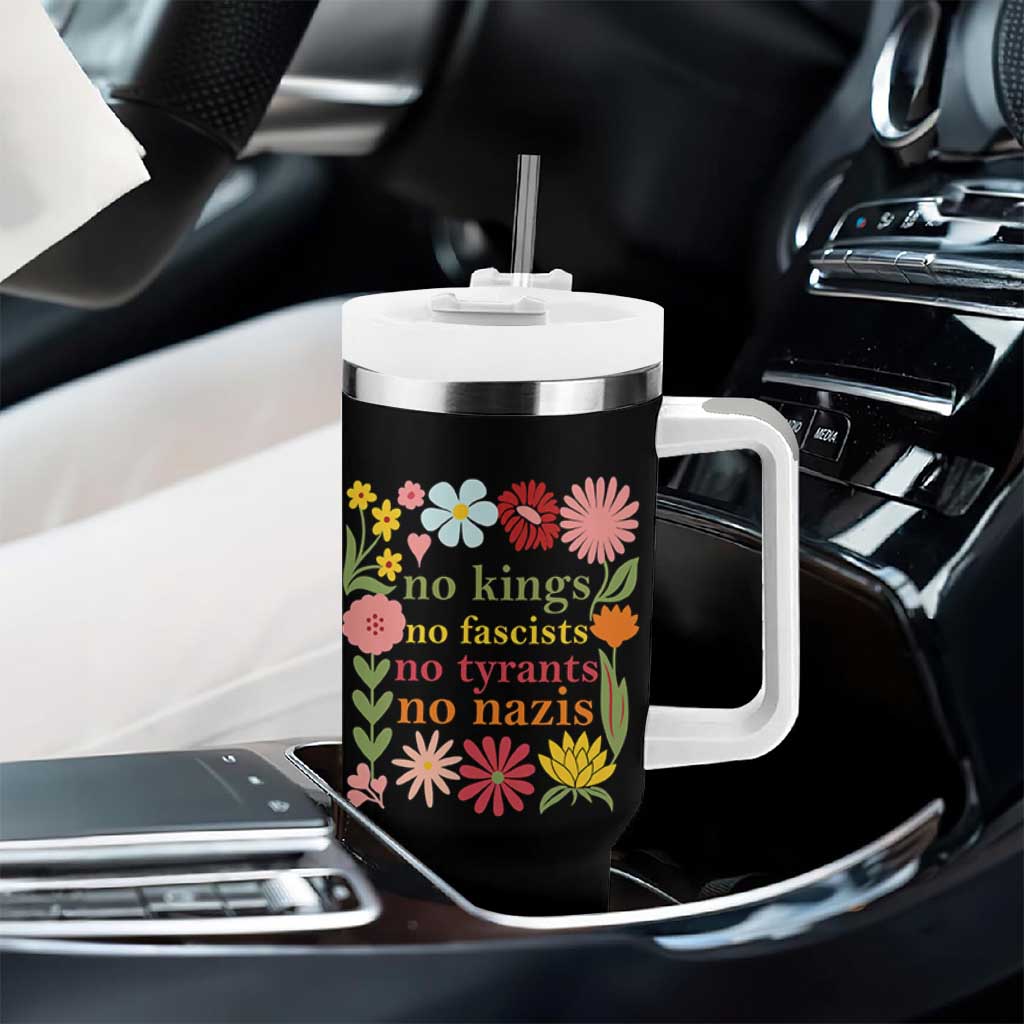 No Kings No Fascists No Tyrants No Nazis Tumbler With Handle Subtle Resist Retro Boho Floral - Wonder Print Shop