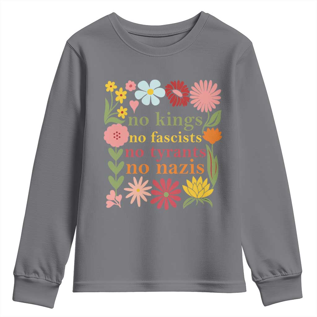 No Kings No Fascists No Tyrants No Nazis Youth Sweatshirt Subtle Resist Retro Boho Floral - Wonder Print Shop