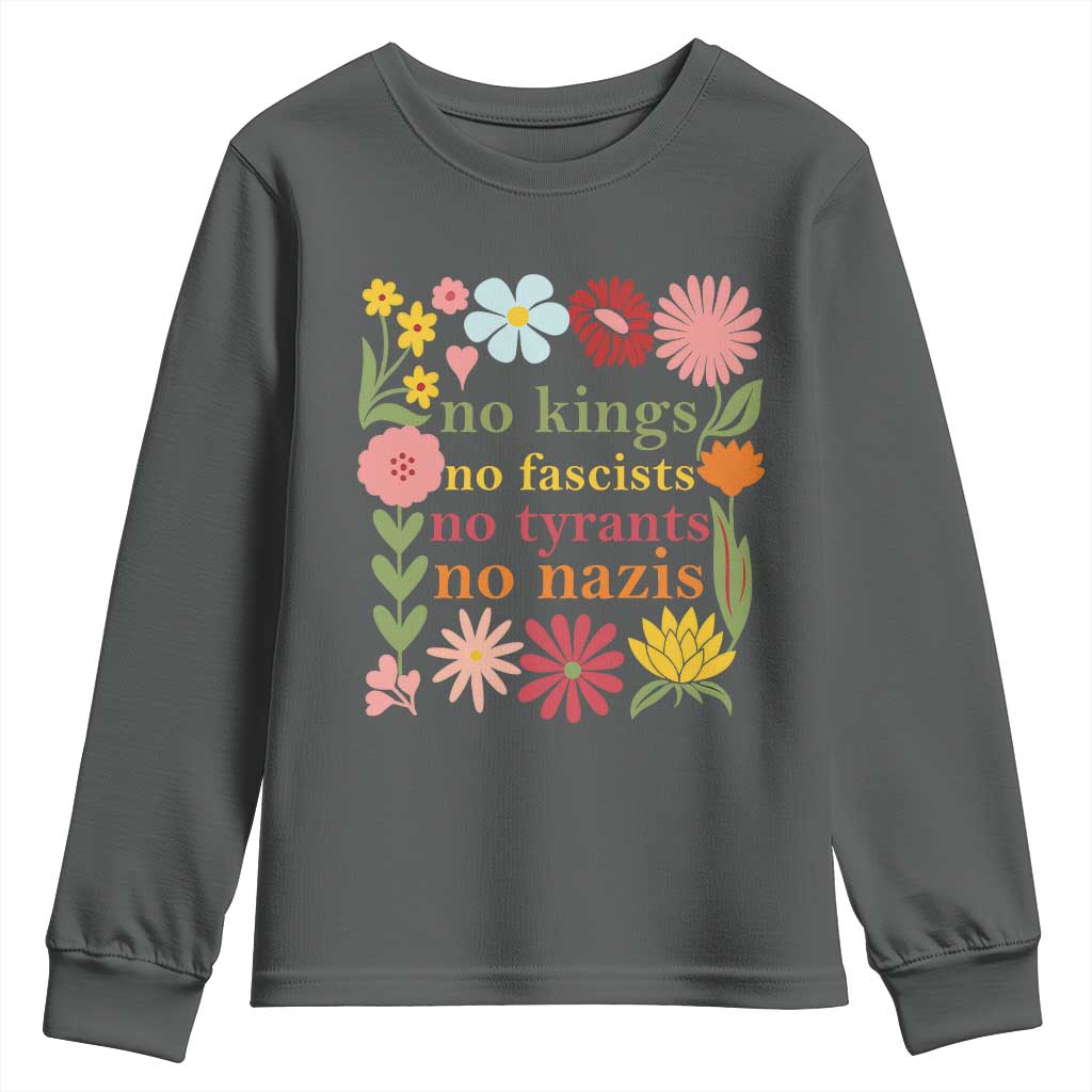 No Kings No Fascists No Tyrants No Nazis Youth Sweatshirt Subtle Resist Retro Boho Floral - Wonder Print Shop