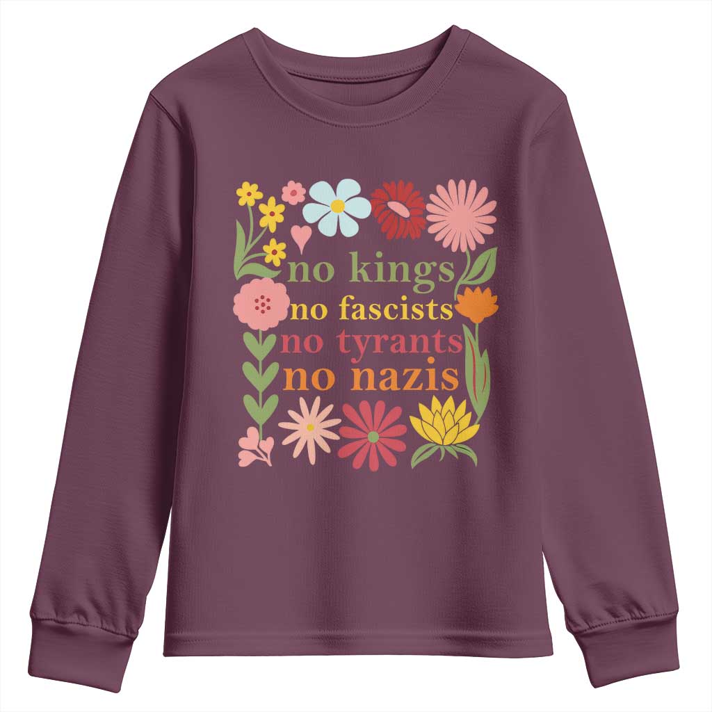 No Kings No Fascists No Tyrants No Nazis Youth Sweatshirt Subtle Resist Retro Boho Floral - Wonder Print Shop