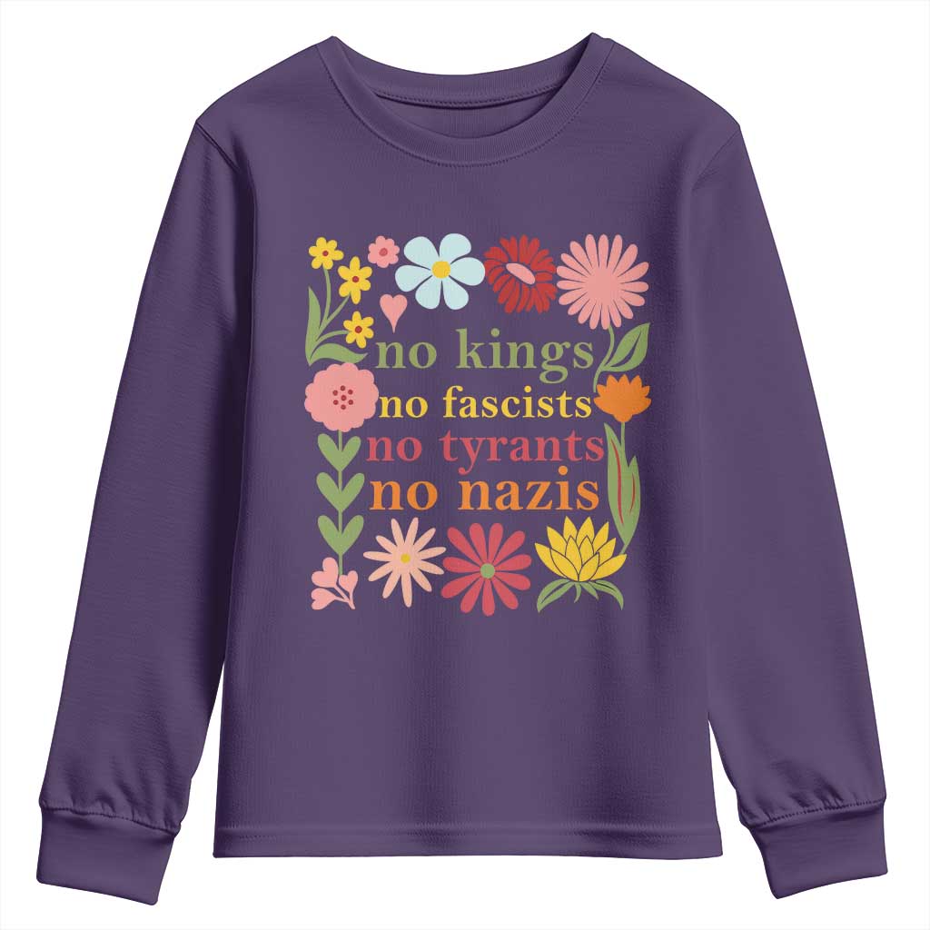 No Kings No Fascists No Tyrants No Nazis Youth Sweatshirt Subtle Resist Retro Boho Floral - Wonder Print Shop