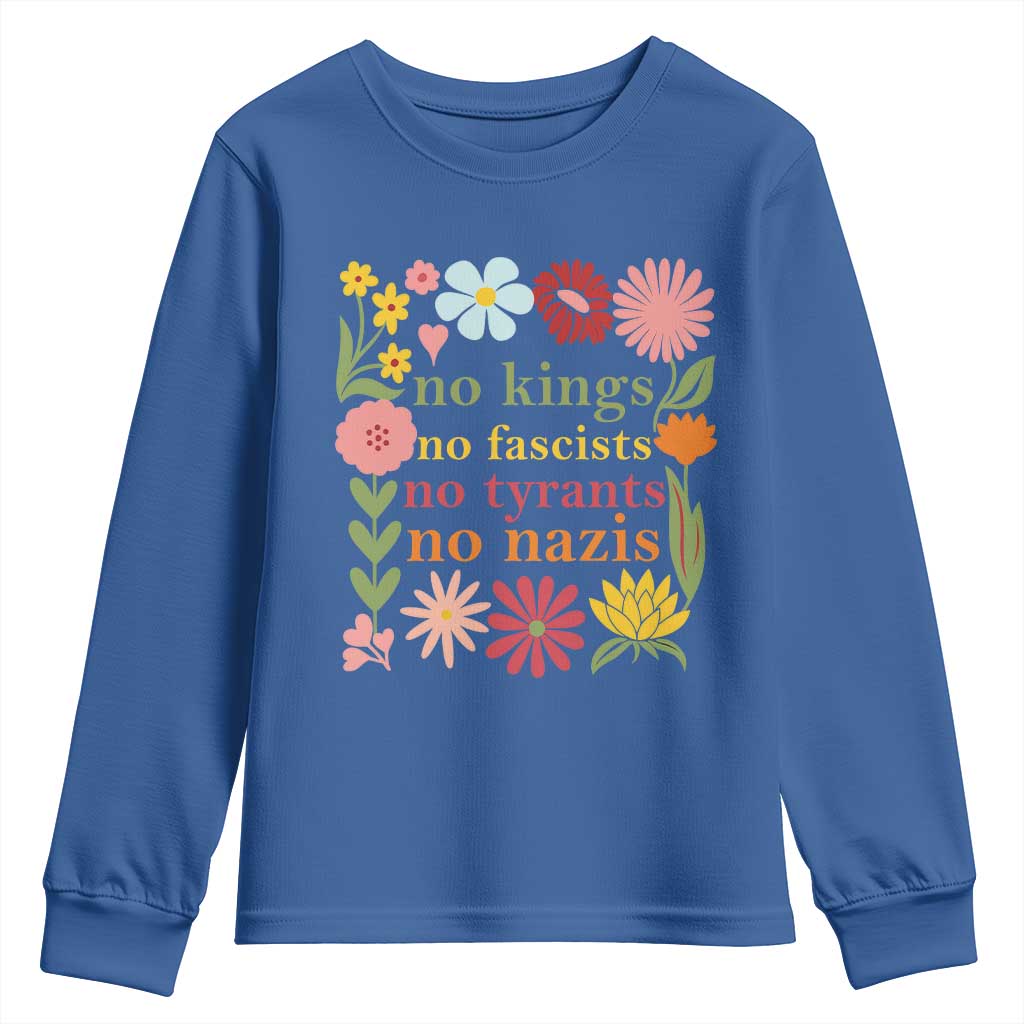 No Kings No Fascists No Tyrants No Nazis Youth Sweatshirt Subtle Resist Retro Boho Floral - Wonder Print Shop