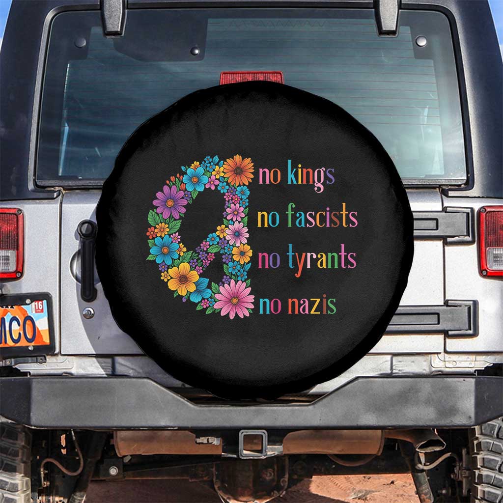 No Kings No Fascists No Tyrants No Nazis Spare Tire Cover Resist Retro Boho Floral Peace Sign - Wonder Print Shop