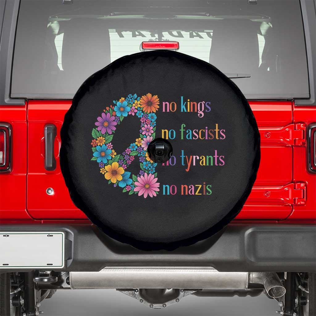 No Kings No Fascists No Tyrants No Nazis Spare Tire Cover Resist Retro Boho Floral Peace Sign - Wonder Print Shop