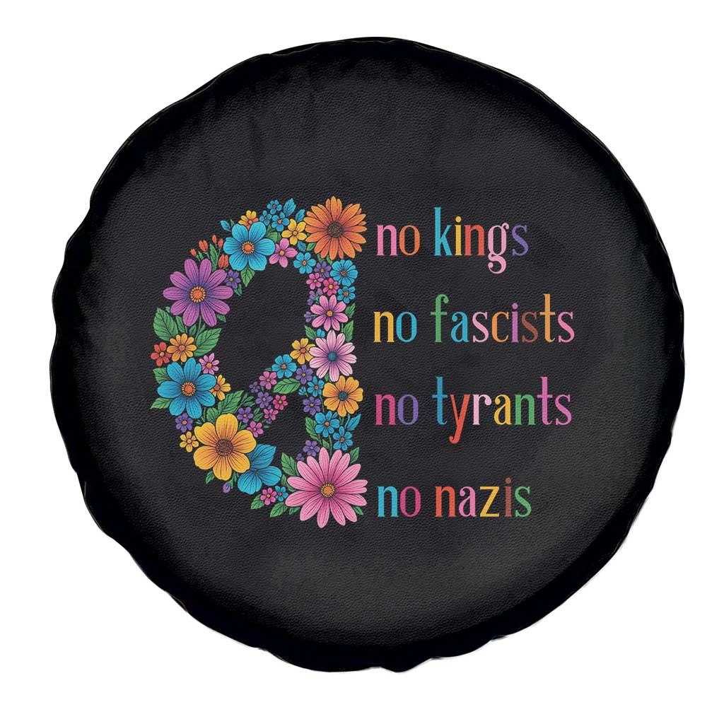 No Kings No Fascists No Tyrants No Nazis Spare Tire Cover Resist Retro Boho Floral Peace Sign - Wonder Print Shop