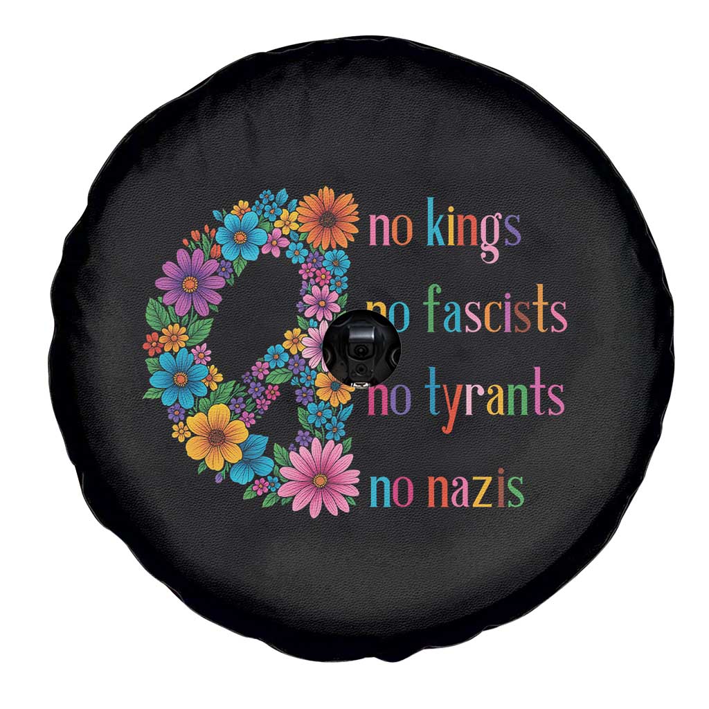 No Kings No Fascists No Tyrants No Nazis Spare Tire Cover Resist Retro Boho Floral Peace Sign - Wonder Print Shop