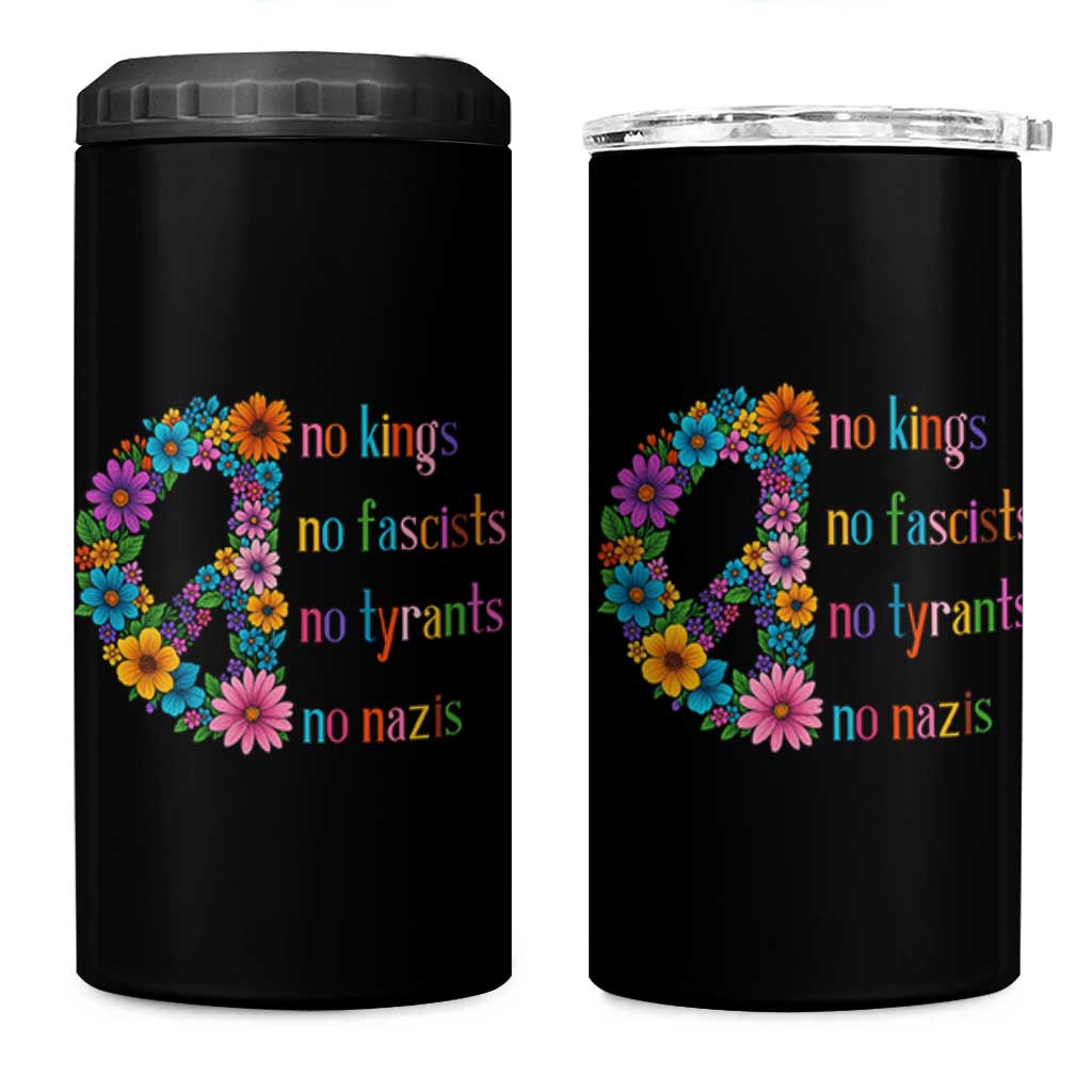 No Kings No Fascists No Tyrants No Nazis 4 in 1 Can Cooler Tumbler Resist Retro Boho Floral Peace Sign - Wonder Print Shop