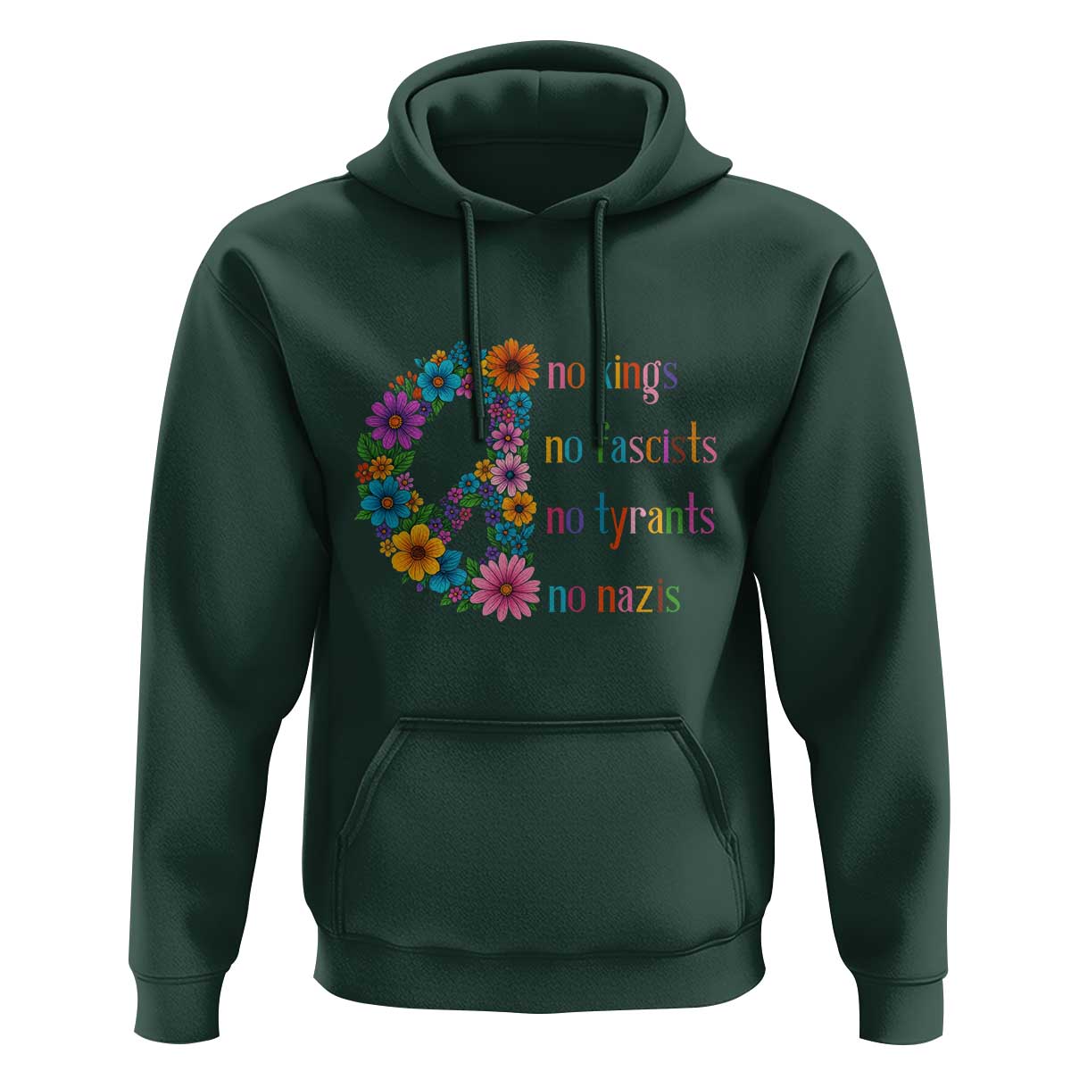 No Kings No Fascists No Tyrants No Nazis Hoodie Resist Retro Boho Floral Peace Sign - Wonder Print Shop