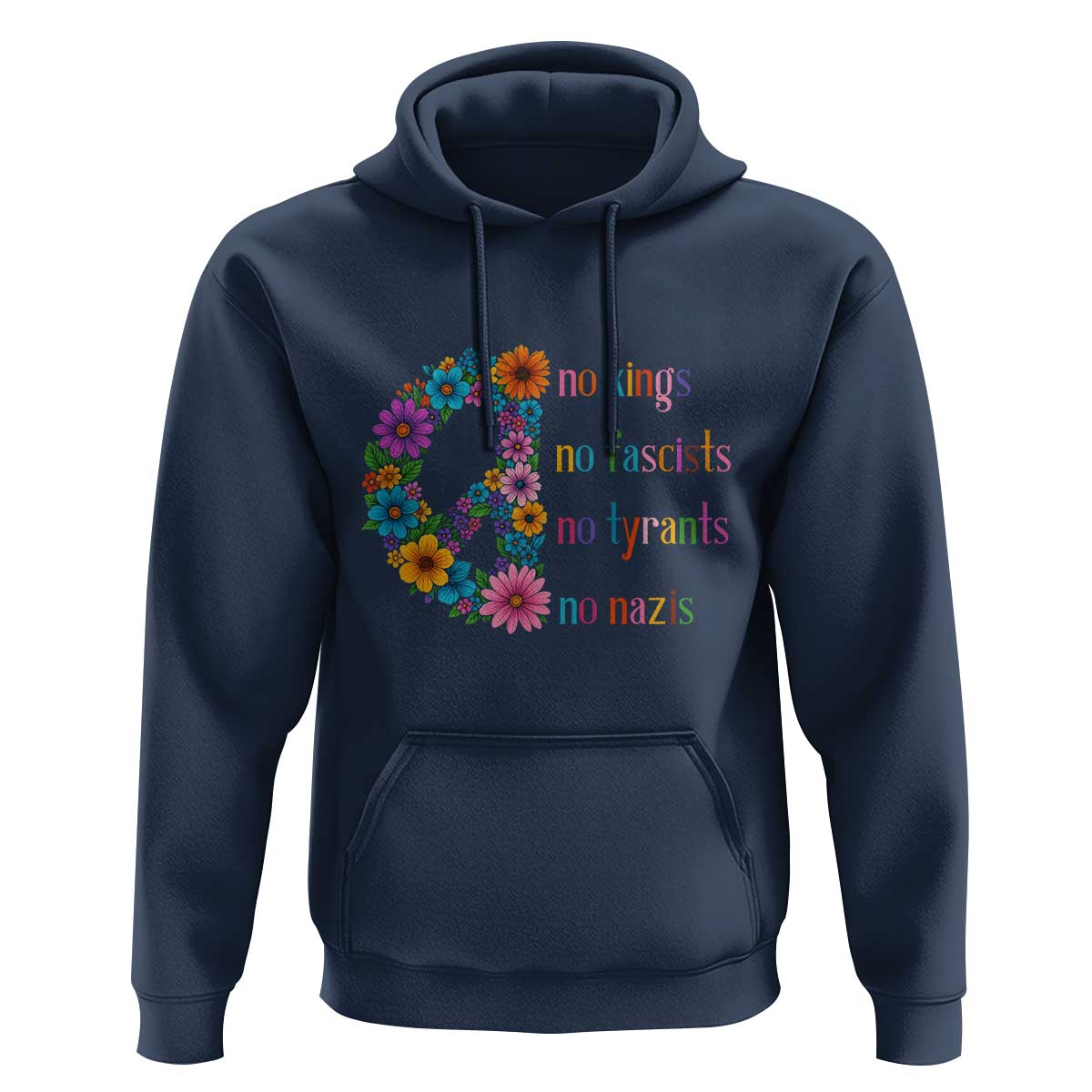 No Kings No Fascists No Tyrants No Nazis Hoodie Resist Retro Boho Floral Peace Sign - Wonder Print Shop