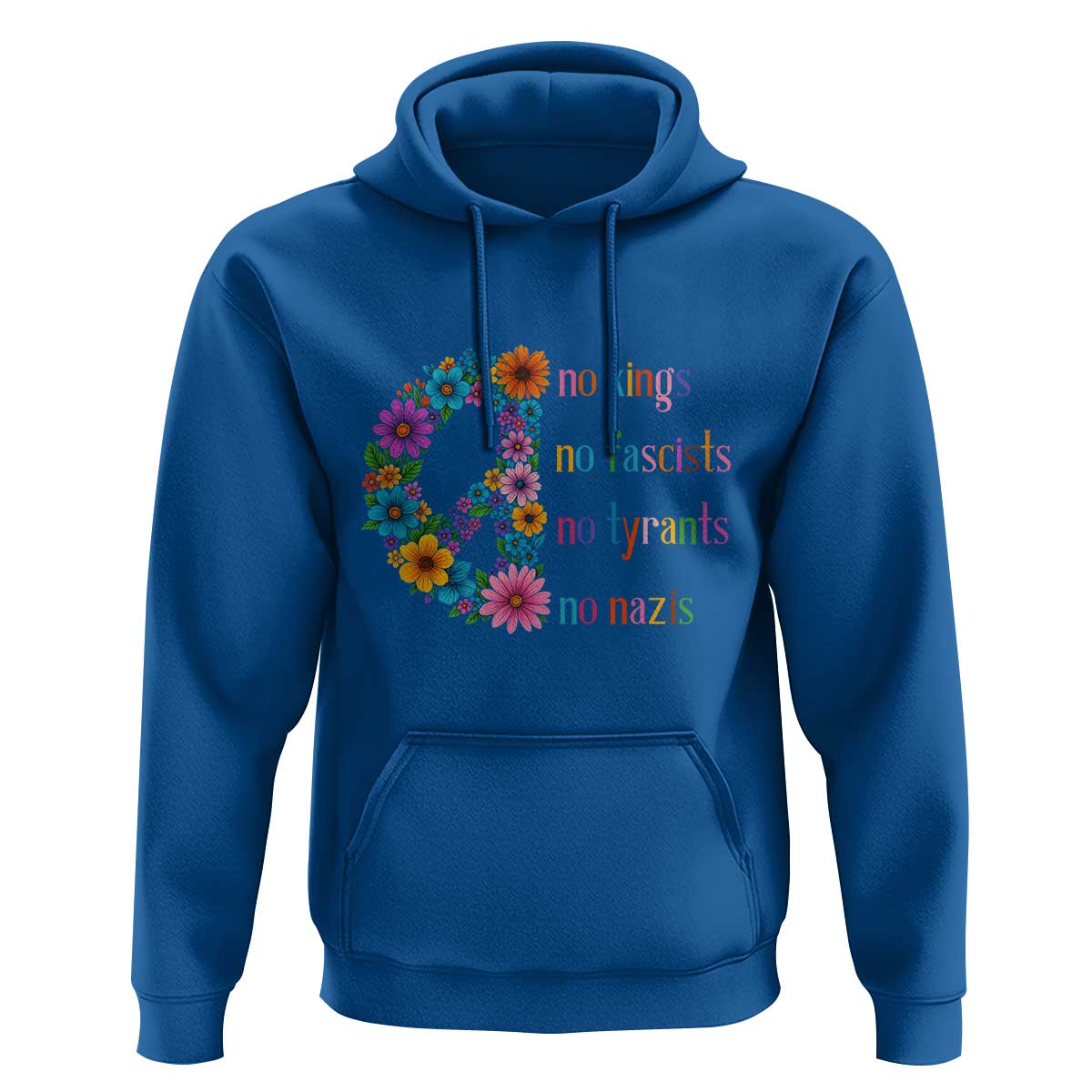 No Kings No Fascists No Tyrants No Nazis Hoodie Resist Retro Boho Floral Peace Sign - Wonder Print Shop