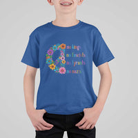 No Kings No Fascists No Tyrants No Nazis T Shirt For Kid Resist Retro Boho Floral Peace Sign - Wonder Print Shop