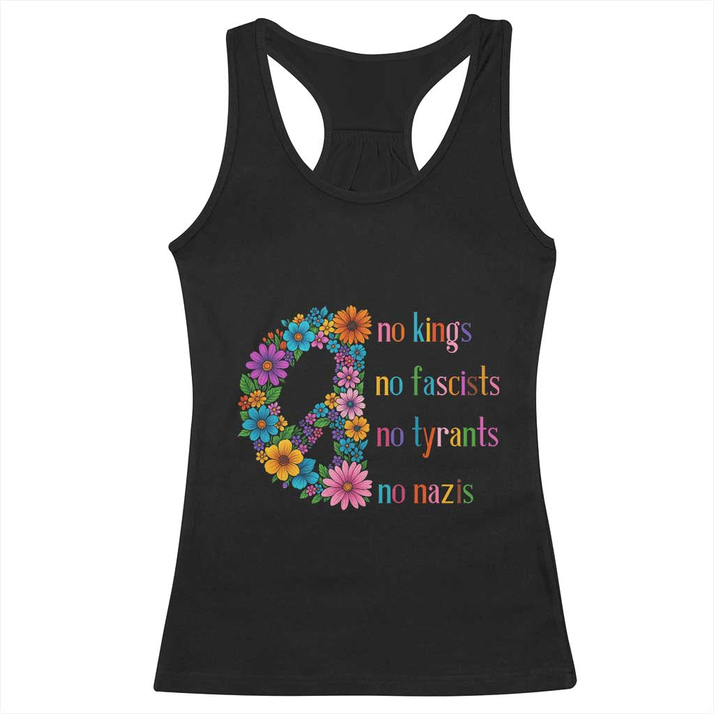No Kings No Fascists No Tyrants No Nazis Racerback Tank Top Resist Retro Boho Floral Peace Sign - Wonder Print Shop