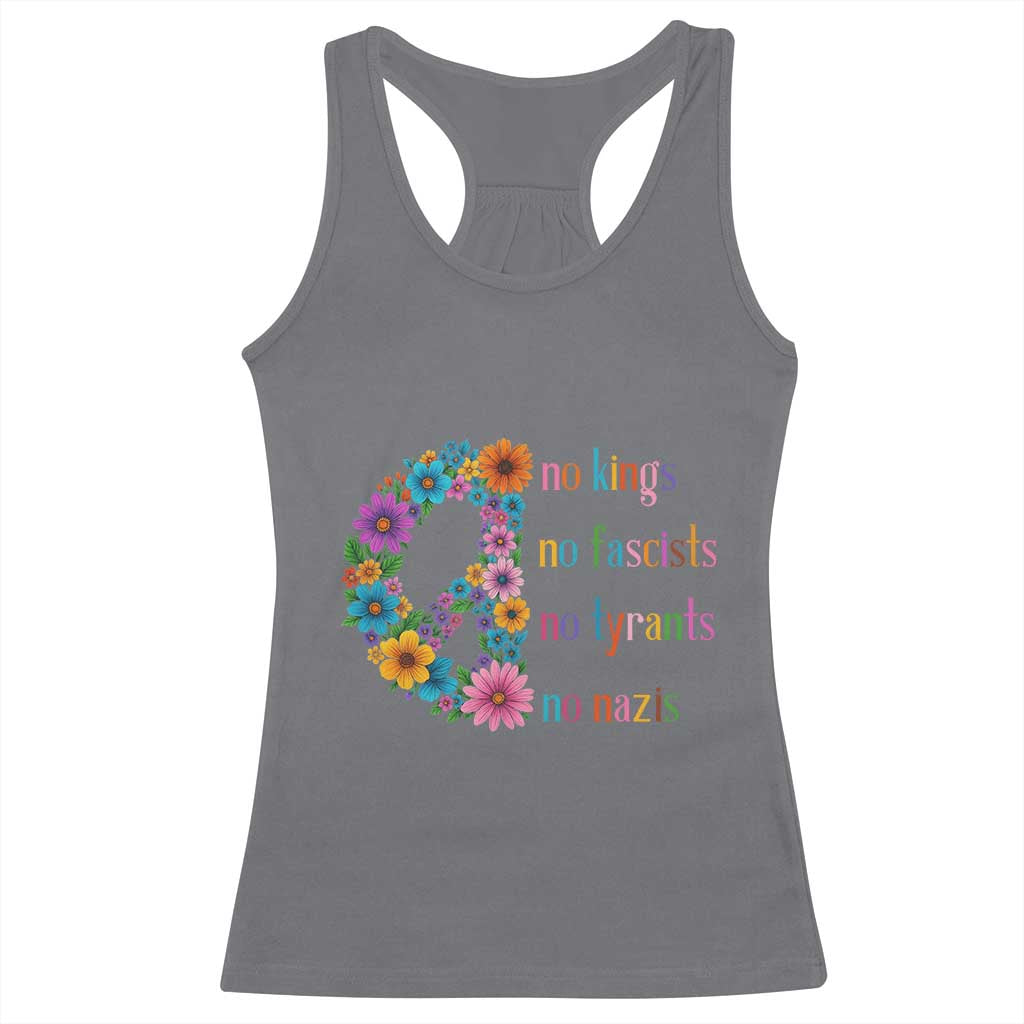 No Kings No Fascists No Tyrants No Nazis Racerback Tank Top Resist Retro Boho Floral Peace Sign - Wonder Print Shop