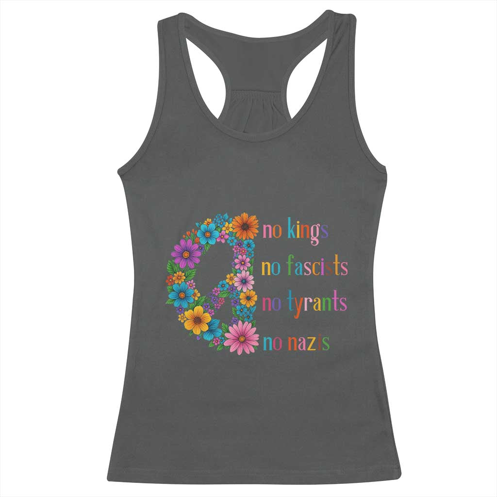 No Kings No Fascists No Tyrants No Nazis Racerback Tank Top Resist Retro Boho Floral Peace Sign - Wonder Print Shop