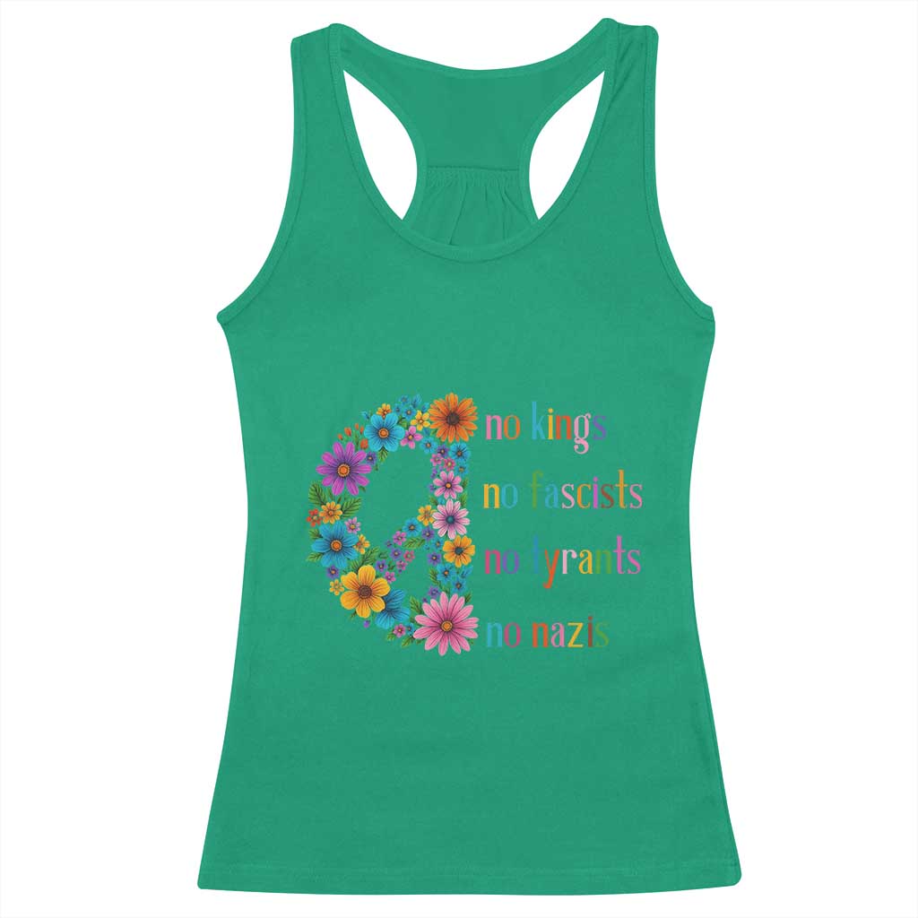 No Kings No Fascists No Tyrants No Nazis Racerback Tank Top Resist Retro Boho Floral Peace Sign - Wonder Print Shop