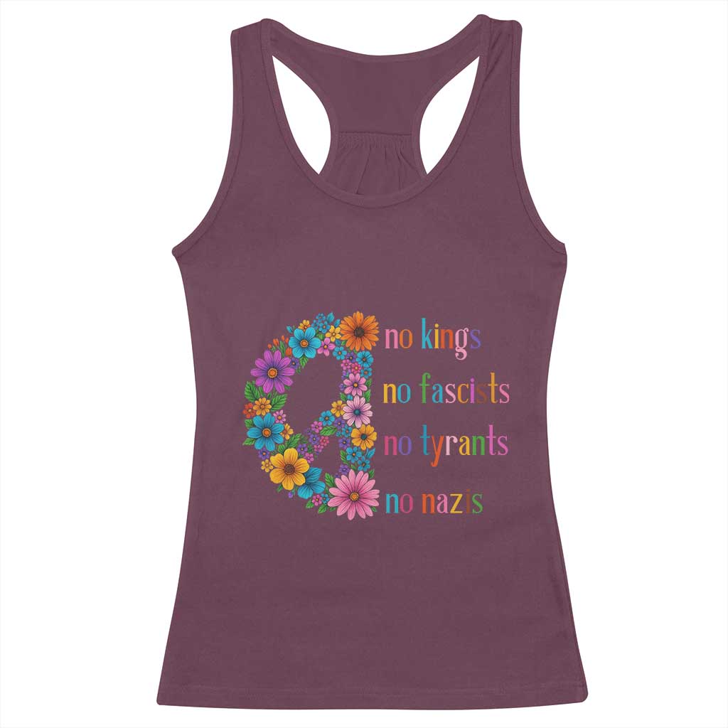 No Kings No Fascists No Tyrants No Nazis Racerback Tank Top Resist Retro Boho Floral Peace Sign - Wonder Print Shop