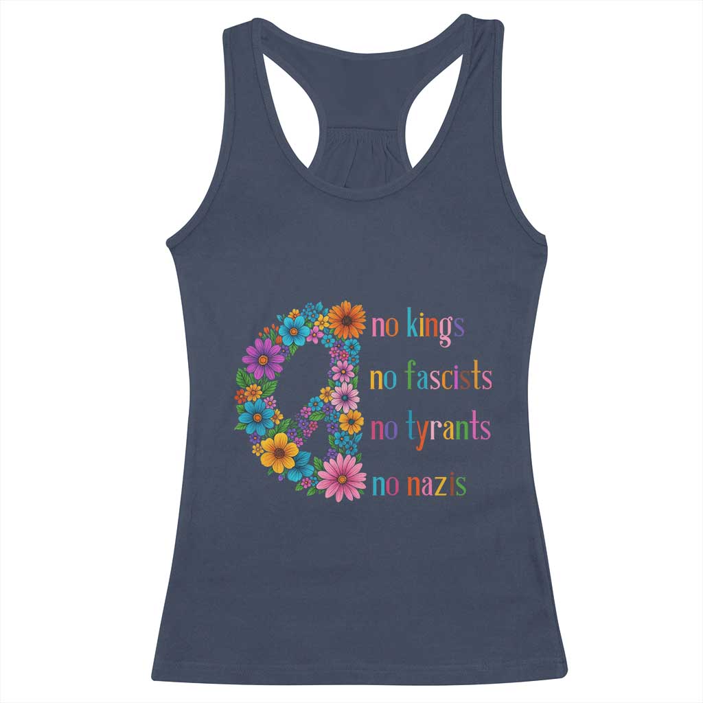 No Kings No Fascists No Tyrants No Nazis Racerback Tank Top Resist Retro Boho Floral Peace Sign - Wonder Print Shop