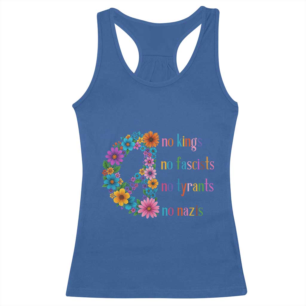 No Kings No Fascists No Tyrants No Nazis Racerback Tank Top Resist Retro Boho Floral Peace Sign - Wonder Print Shop