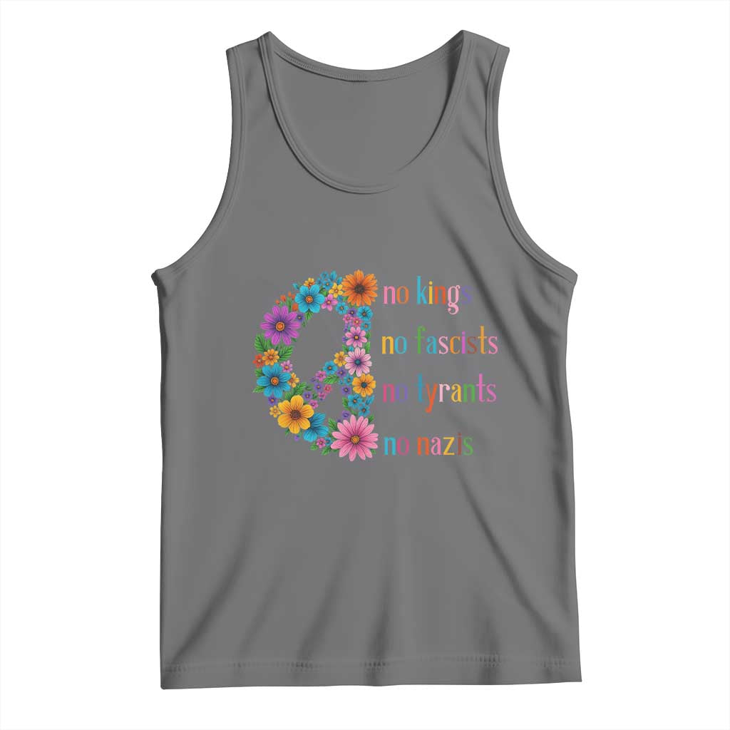 No Kings No Fascists No Tyrants No Nazis Tank Top Resist Retro Boho Floral Peace Sign - Wonder Print Shop