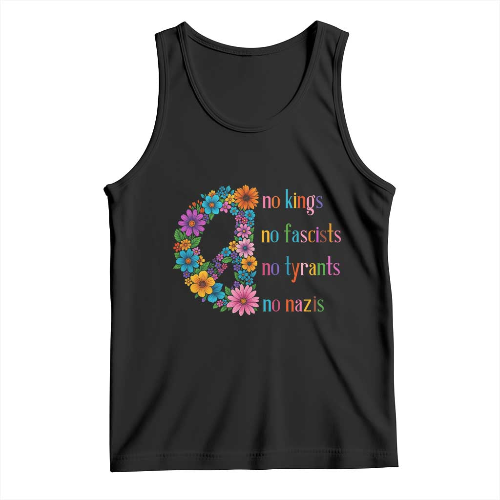 No Kings No Fascists No Tyrants No Nazis Tank Top Resist Retro Boho Floral Peace Sign - Wonder Print Shop