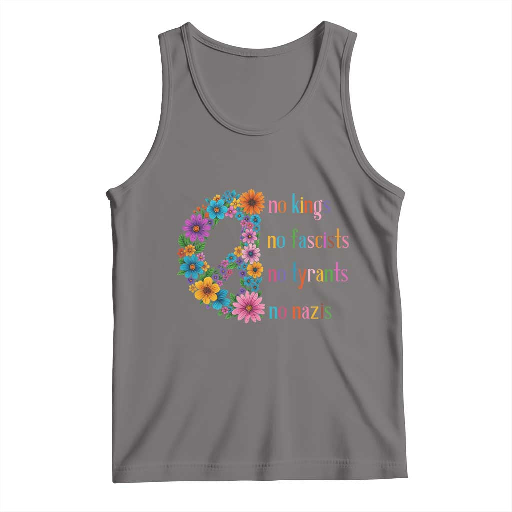 No Kings No Fascists No Tyrants No Nazis Tank Top Resist Retro Boho Floral Peace Sign - Wonder Print Shop