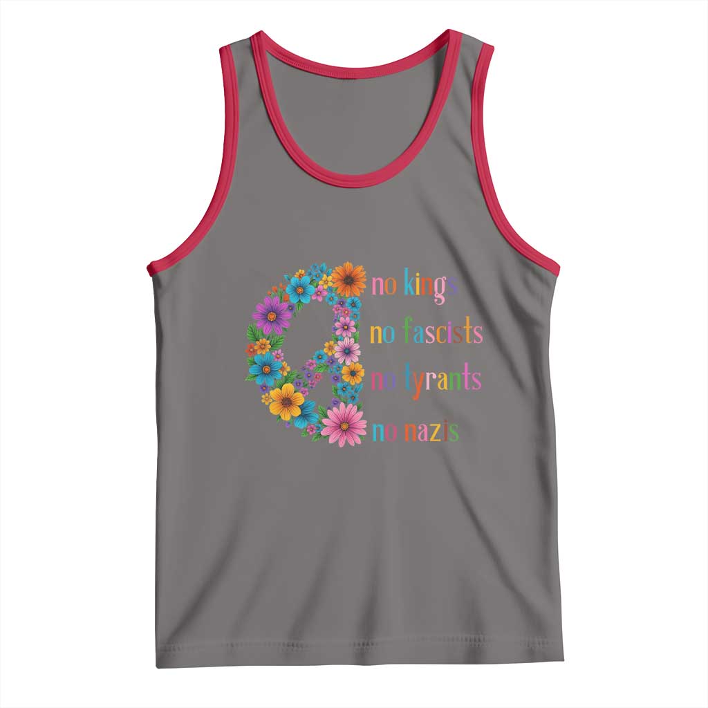 No Kings No Fascists No Tyrants No Nazis Tank Top Resist Retro Boho Floral Peace Sign - Wonder Print Shop