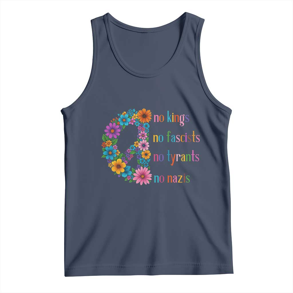 No Kings No Fascists No Tyrants No Nazis Tank Top Resist Retro Boho Floral Peace Sign - Wonder Print Shop