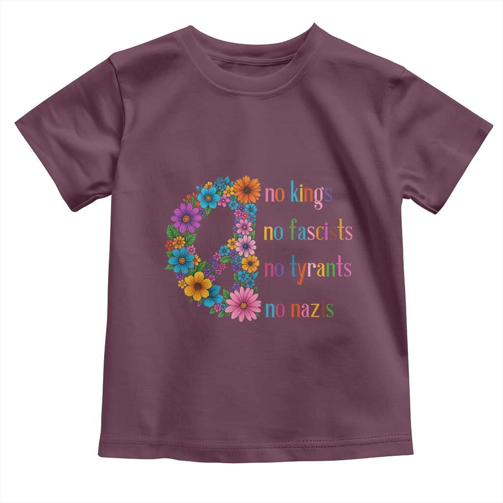 No Kings No Fascists No Tyrants No Nazis Toddler T Shirt Resist Retro Boho Floral Peace Sign - Wonder Print Shop