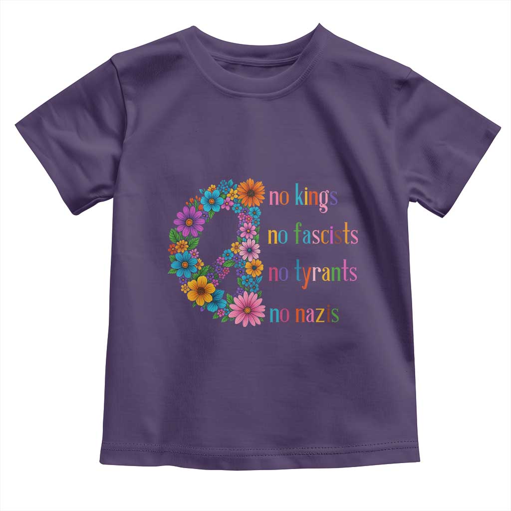 No Kings No Fascists No Tyrants No Nazis Toddler T Shirt Resist Retro Boho Floral Peace Sign - Wonder Print Shop
