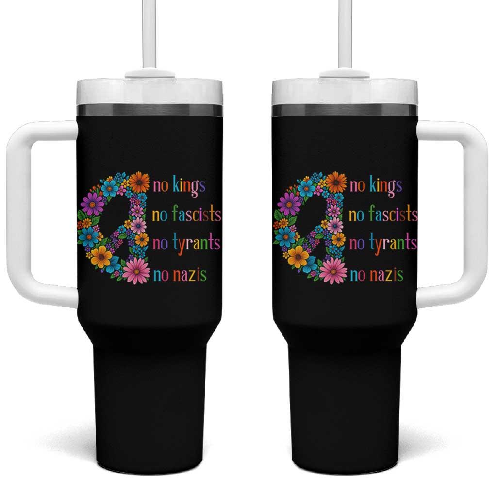 No Kings No Fascists No Tyrants No Nazis Tumbler With Handle Resist Retro Boho Floral Peace Sign - Wonder Print Shop