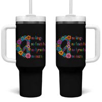 No Kings No Fascists No Tyrants No Nazis Tumbler With Handle Resist Retro Boho Floral Peace Sign - Wonder Print Shop