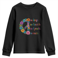 No Kings No Fascists No Tyrants No Nazis Youth Sweatshirt Resist Retro Boho Floral Peace Sign - Wonder Print Shop