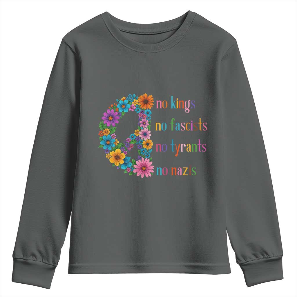 No Kings No Fascists No Tyrants No Nazis Youth Sweatshirt Resist Retro Boho Floral Peace Sign - Wonder Print Shop