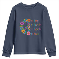 No Kings No Fascists No Tyrants No Nazis Youth Sweatshirt Resist Retro Boho Floral Peace Sign - Wonder Print Shop