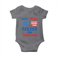 Will Trade Sister for Firecrackers Baby Onesie Funny 4th of July Patriotic Humor - Wonder Print Shop
