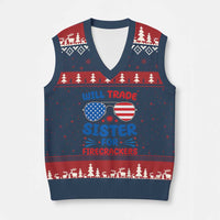 Will Trade Sister for Firecrackers V-Neck Knit Sweater Vest Funny 4th of July Patriotic Humor - Wonder Print Shop